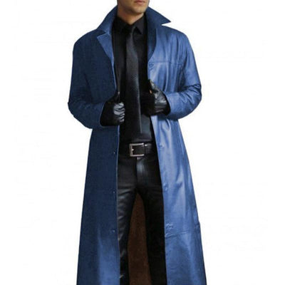 Men's Vine Solid Color Lapel Leather Trench Coat