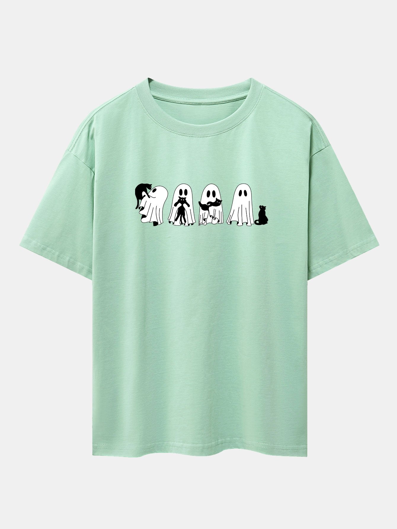 Baldomero® | Black Cat Ghost Print Drop Shoulder Oversize T-Shirt