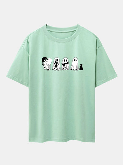 Baldomero® | Black Cat Ghost Print Drop Shoulder Oversize T-Shirt