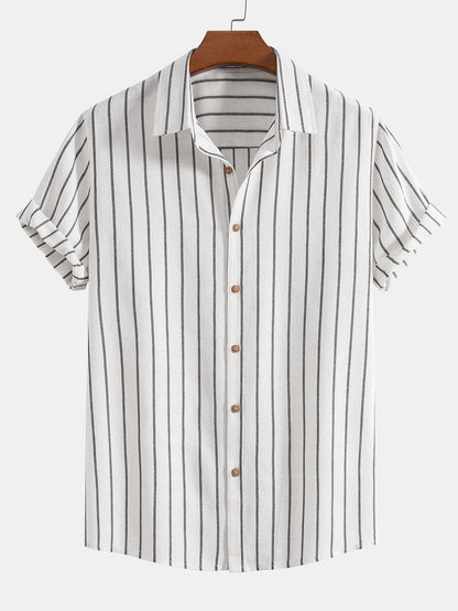 Adelphius® | Cotton Blend Striped Button Up Shirt & Linen Drawstring Shorts