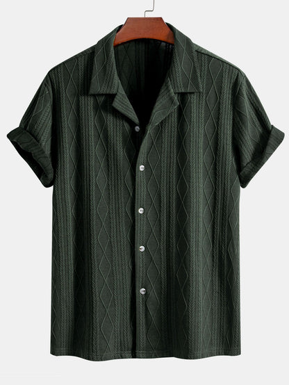 Ysidro® | Knitted Geometric Rhombus Jacquard Cuban Shirt