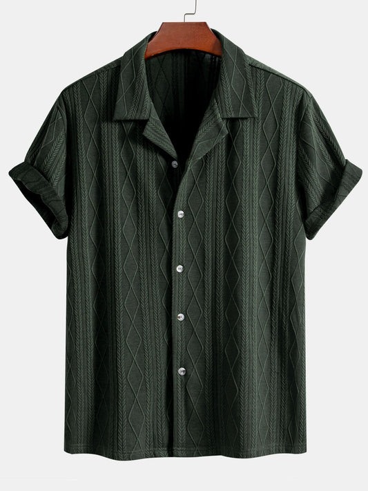 Ysidro® | Knitted Geometric Rhombus Jacquard Cuban Shirt