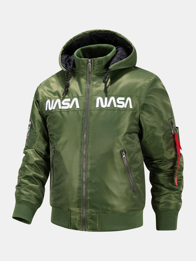 Jos�� | NASA Embroidery Quilted Lined Detachable Hooded Bomber Jacket