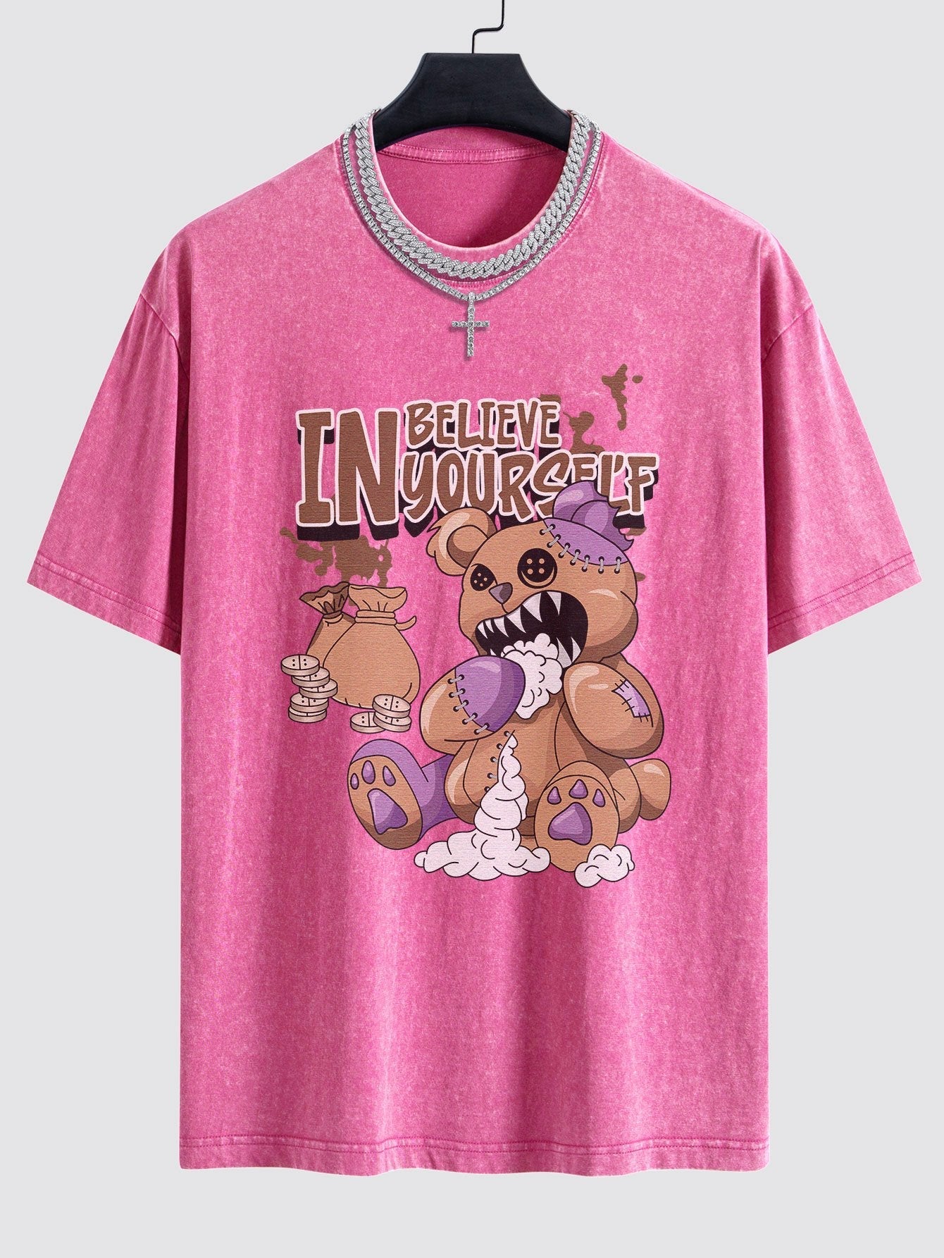 Alfred® | Violent Bear Slogan Print Washed Drop Shoulder Oversize T-Shirt