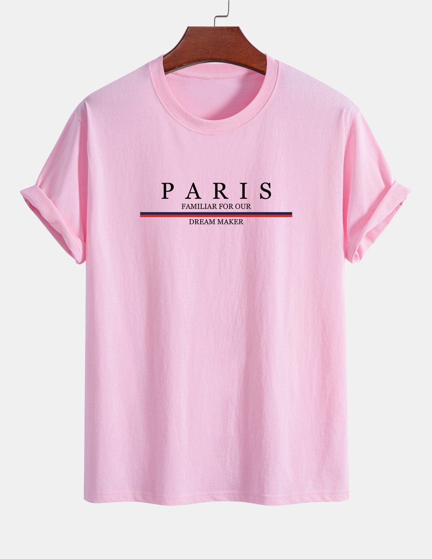 Arcadio® | Stripe Paris Slogan Print Cotton T-Shirt