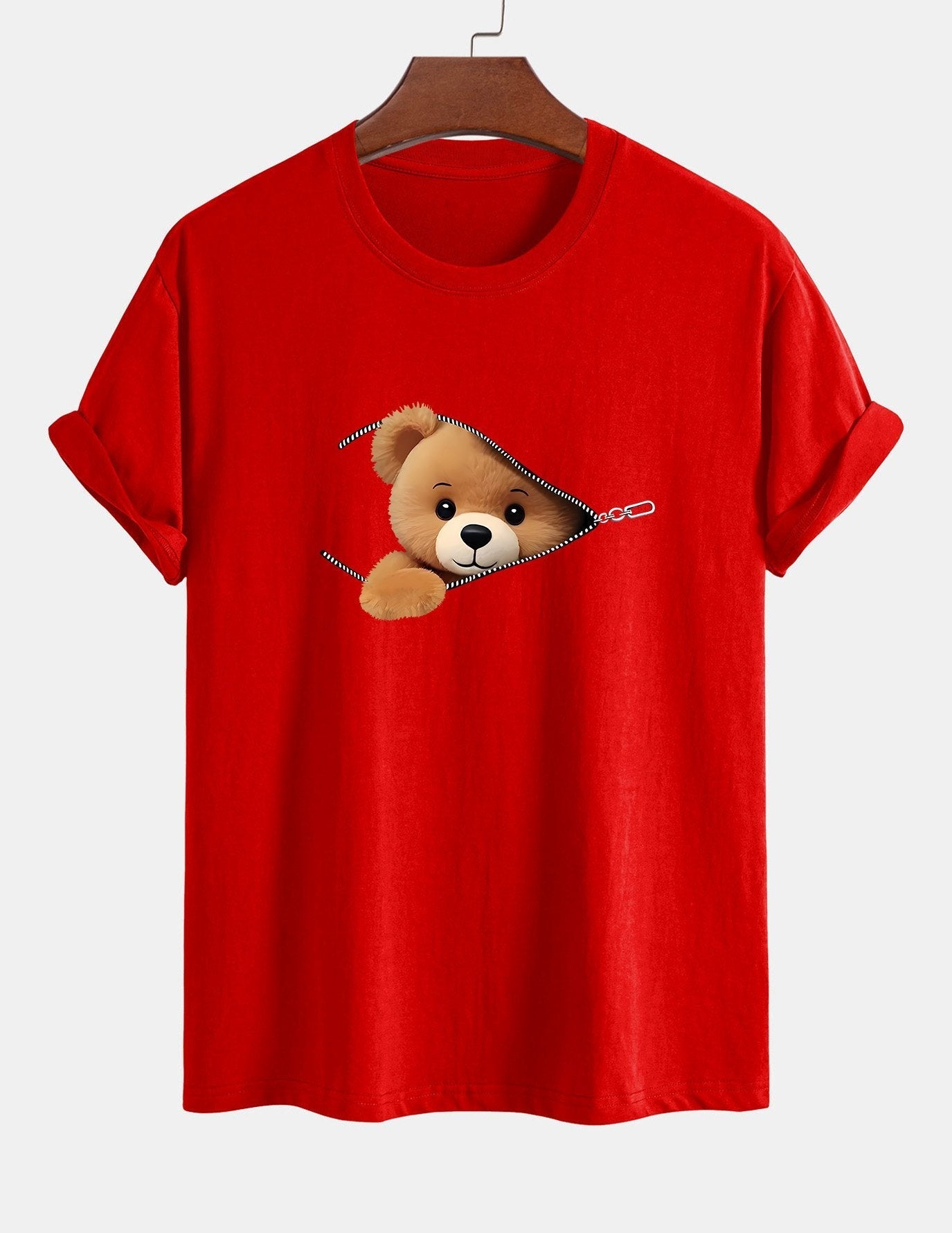 Yeshayahu® | Zipper Bear Print Cotton T-Shirt