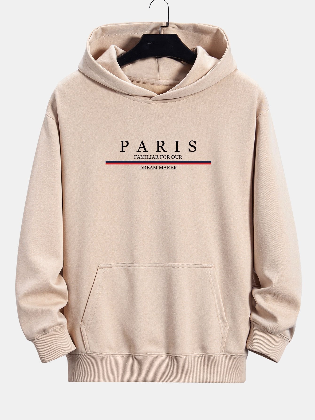 Zackary | Stripe Paris Slogan Print Relax Fit Hoodie