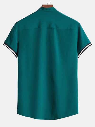 Arvid® | Muscle Fit Stripe Threaded Cuff Stand Collar Shirt