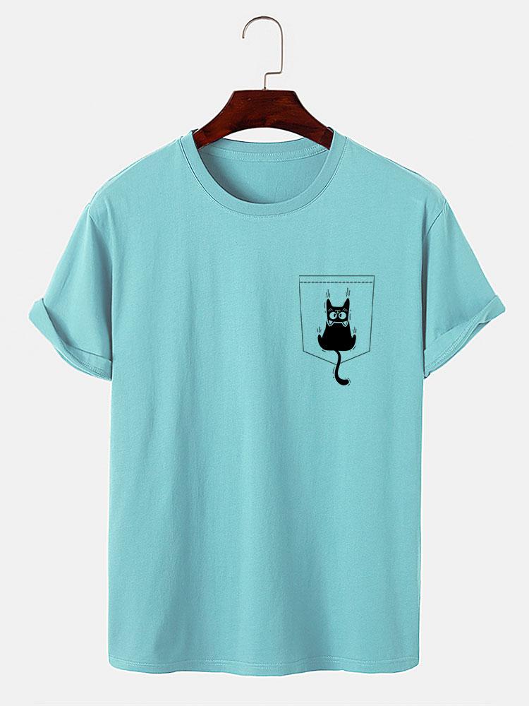 Hernán® | Cat Slipping Out Of Pocket Print T-Shirt