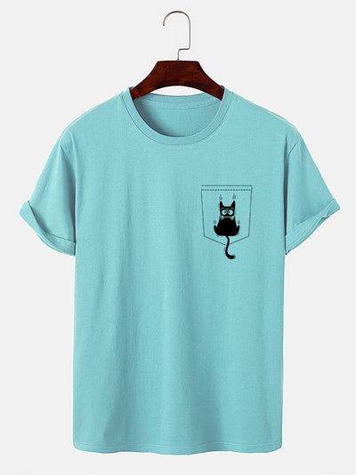 Hernán® | Cat Slipping Out Of Pocket Print T-Shirt