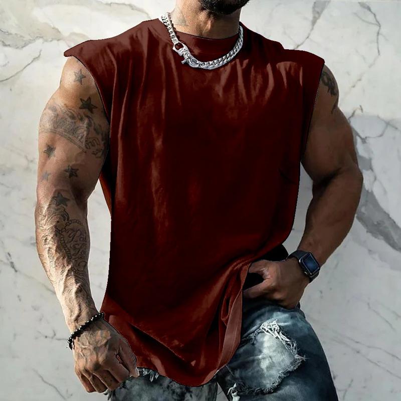 Men's Solid Color Wide Sholder Rond Neck Sports Tank p