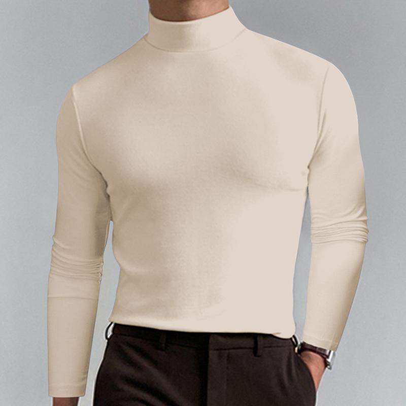 Men Casal Solid Color Fitted High Neck Long Sleeve T-Shirt