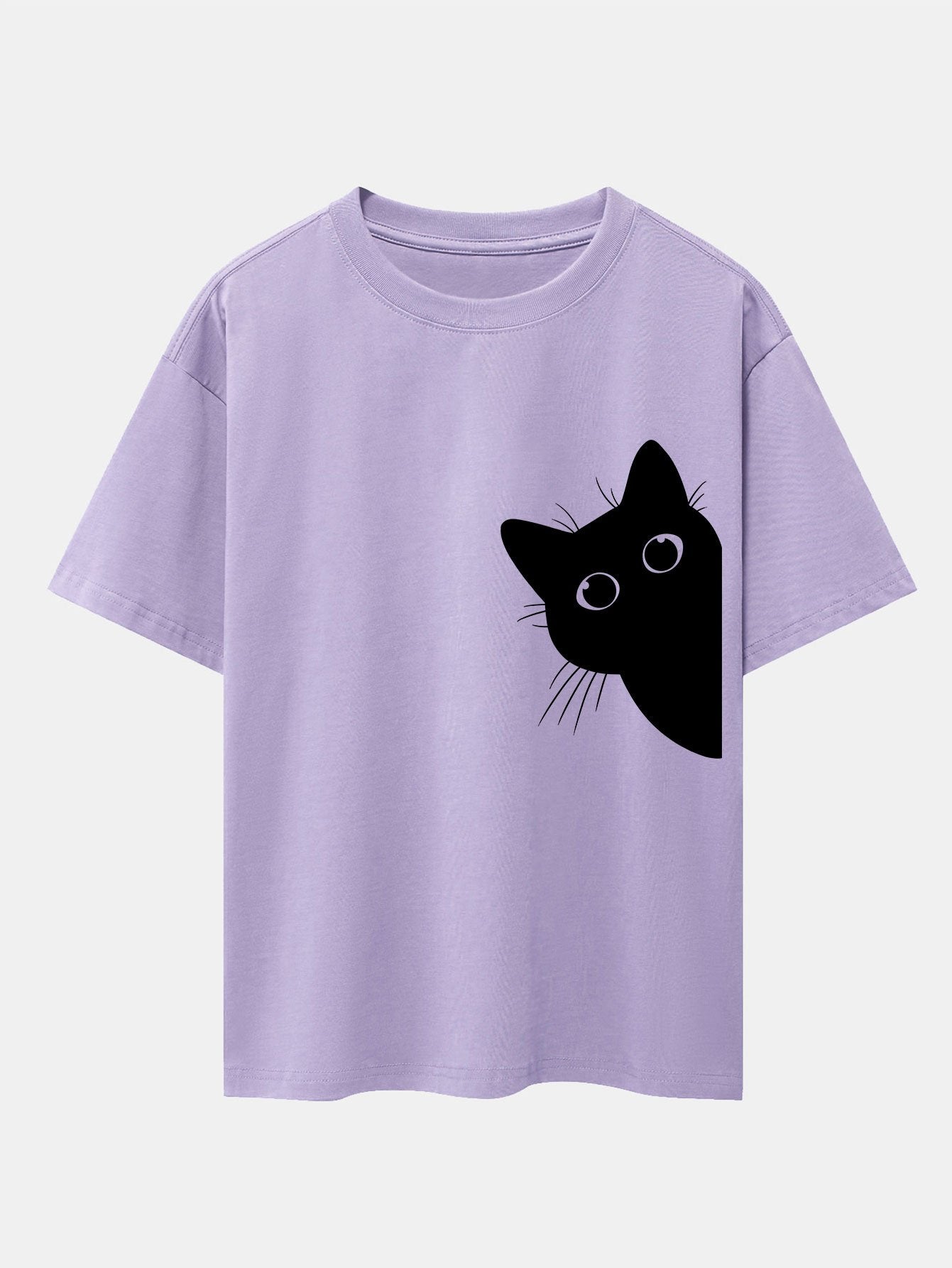 Severo® | Black Cat Print Drop Shoulder Oversize T-Shirt
