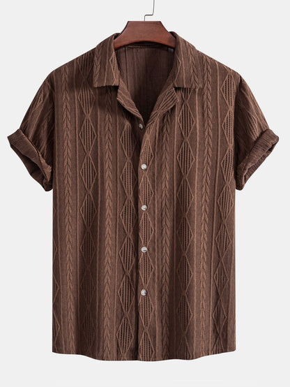 Adelin® | Geometric Jacquard Cuban Shirt & Linen Drawstring Shorts