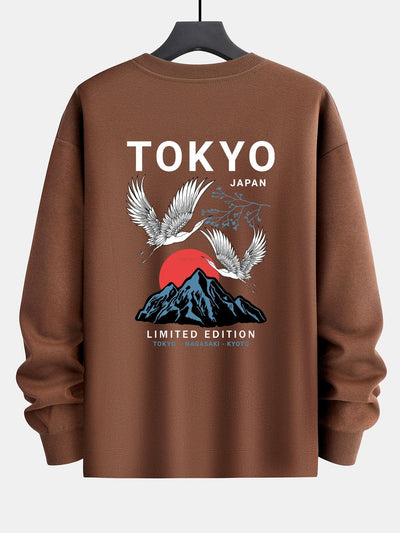 Luis® | Tokyo Crane Back Print Relax Fit Sweatshirt