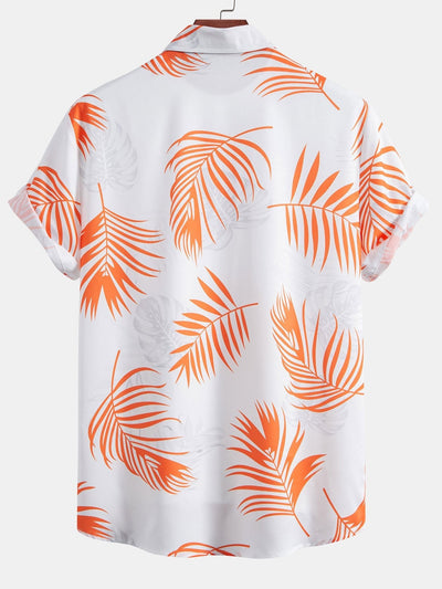 Marino® | Leaf Print Button Up Shirt & Man Mid Length Drawstring Swim Shorts