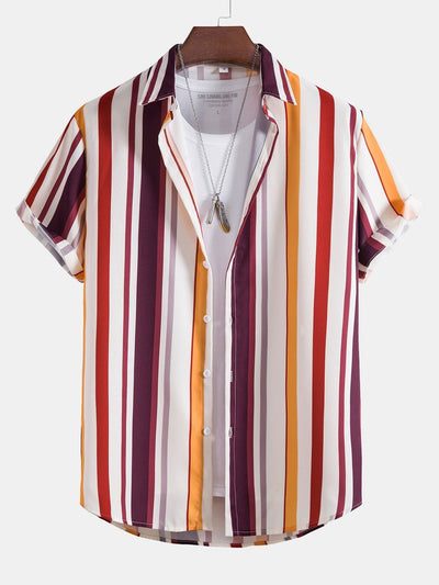 Asher® | Colorful Stripe Print Button Up Shirt