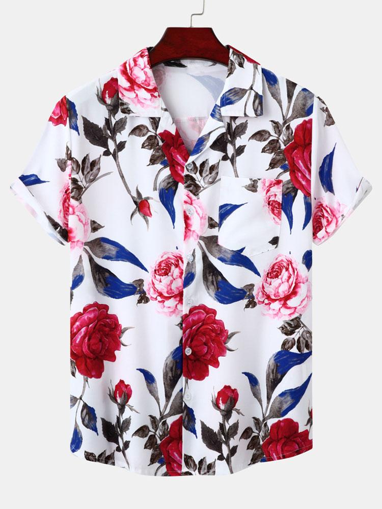 Alfredo® | Red Rose Print Revere Shirt