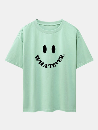 Andrés® | Smiley Face Slogan Print Drop Shoulder Oversize T-Shirt