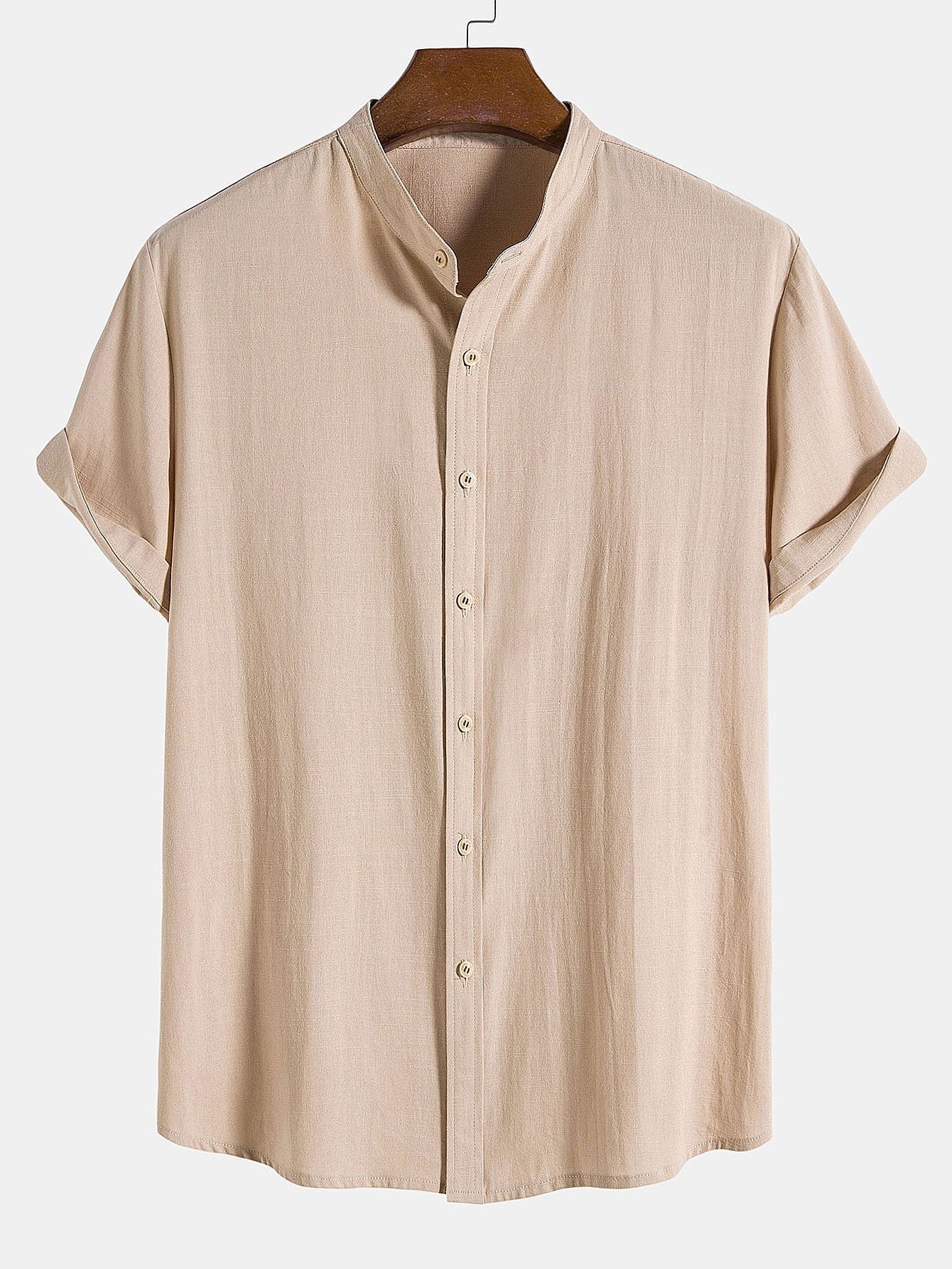 Altiok® | Linen Look Cotton Blend Stand Collar Shirt