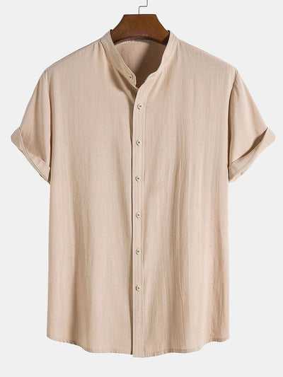 Altiok® | Linen Look Cotton Blend Stand Collar Shirt