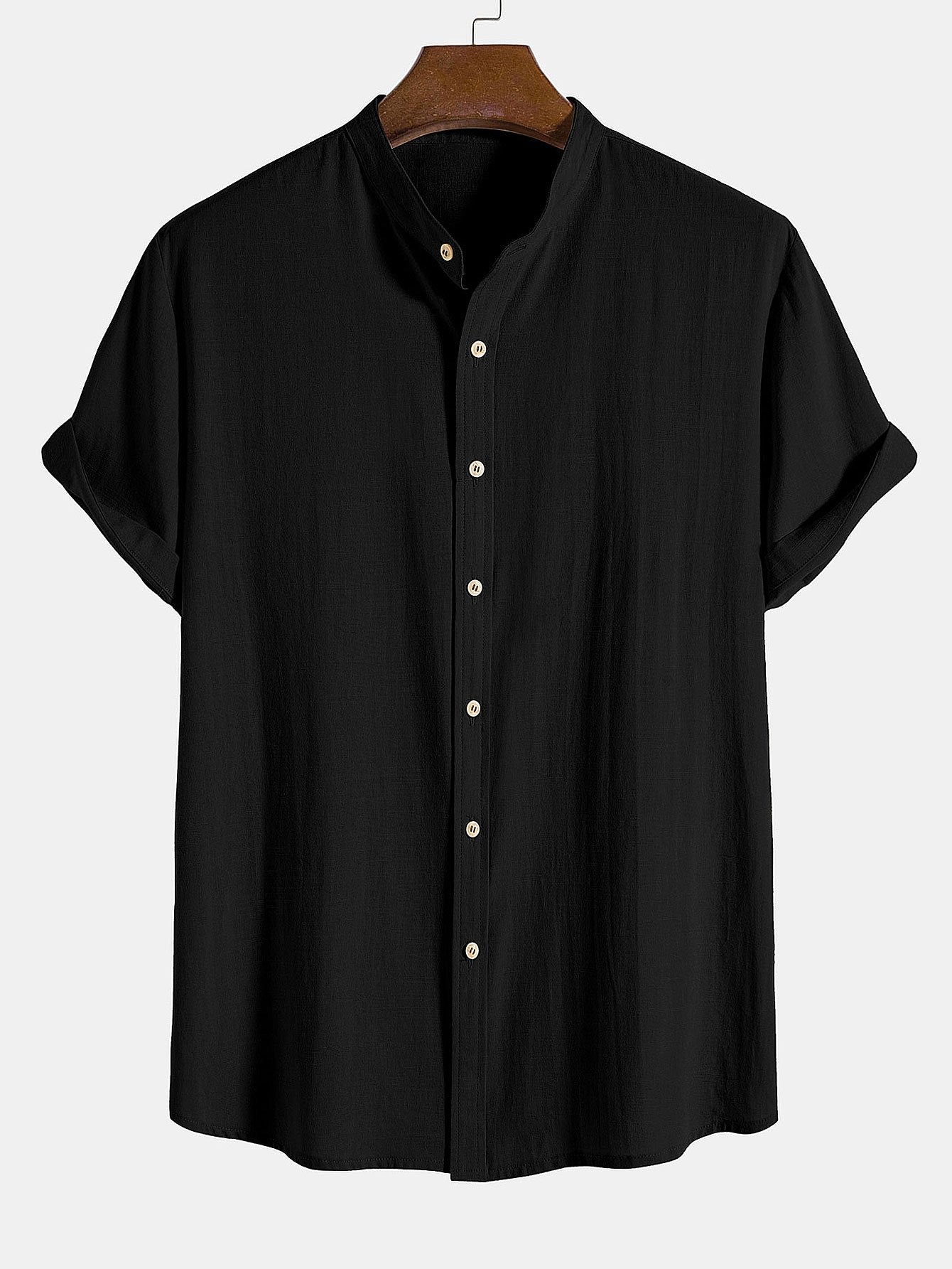 Altiok® | Linen Look Cotton Blend Stand Collar Shirt