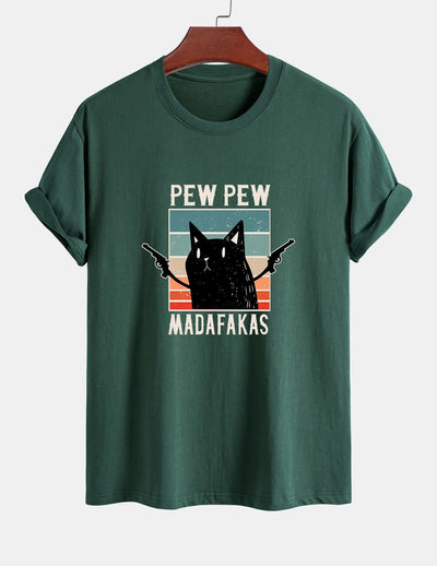 Tadeo® | Black Cat Print Cotton T-Shirt