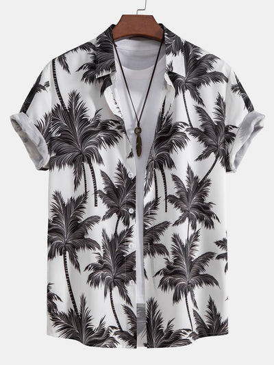 Aristides® | Palm Tree Print Button Up Shirt & Striped Swim Shorts