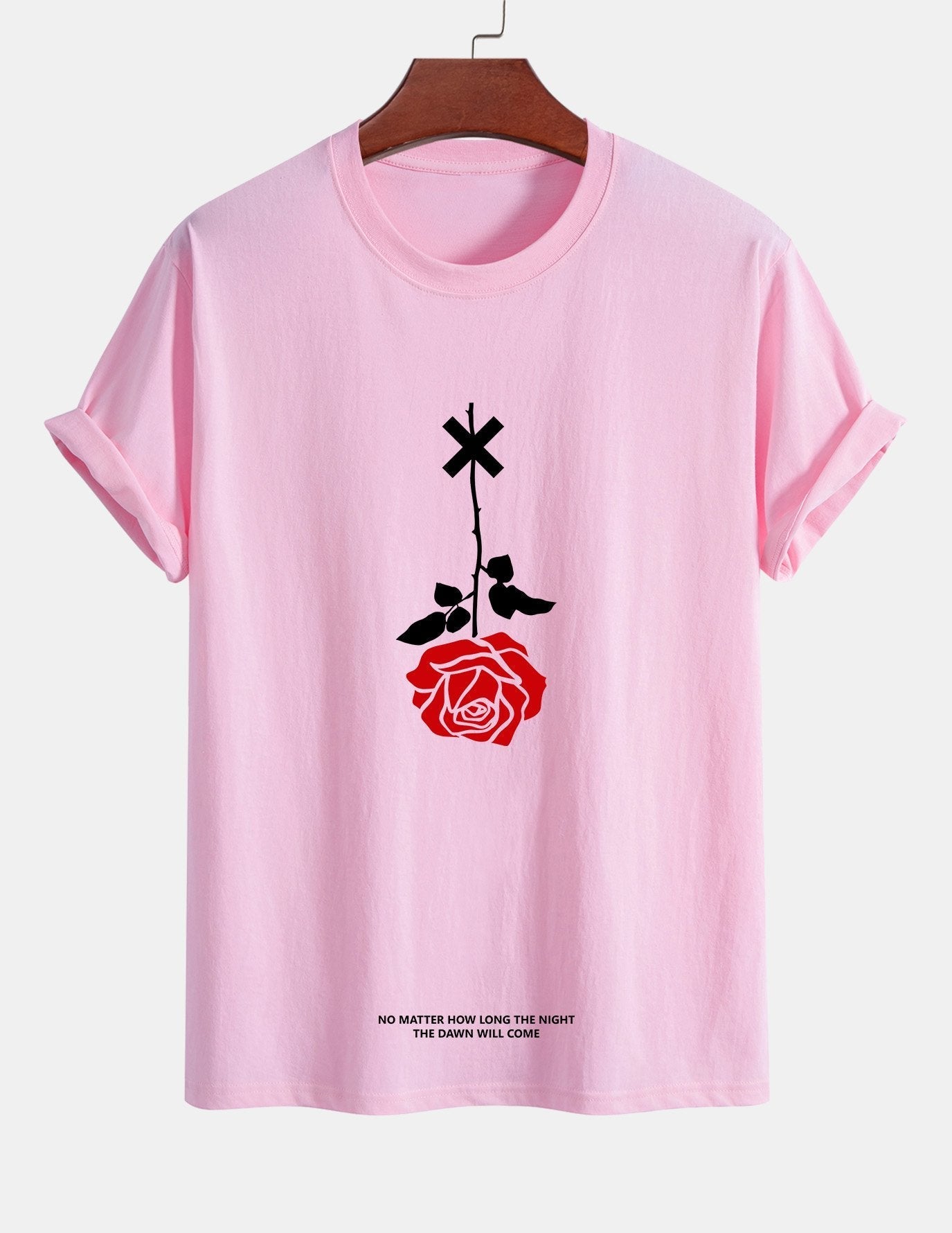 Teobaldo® | Inverted Rose Slogan Print Cotton T-Shirt