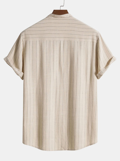 Aryan® | Linen Blend Striped Half Open Placket Henley Collar Shirt