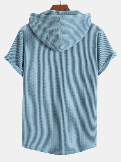 Adalton® | Knitted Waffle Arc Hem Hooded T-Shirt & Drawstring Waffle Shorts