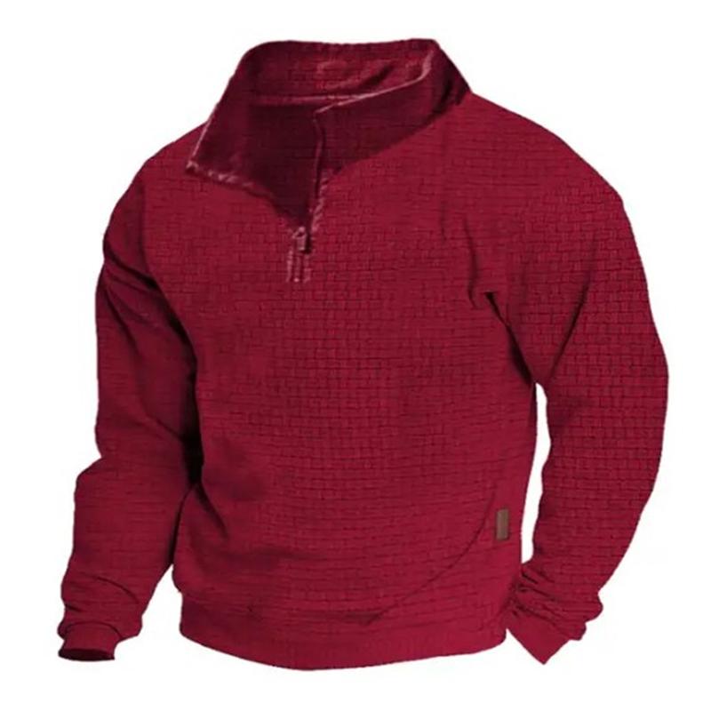 Men's Otdoor Cotn Blend Waffle Stand Collaripper Long Sleeve Sweatshirt