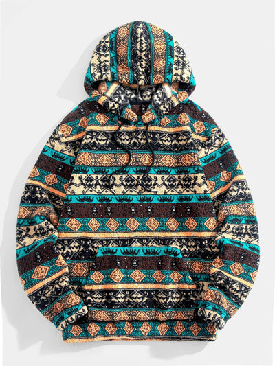 Nestor | Ethnic Geometric Teddy Fleece Hoodie