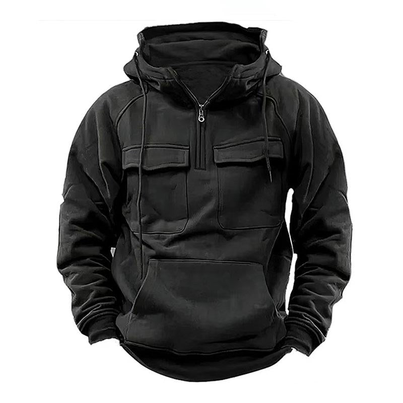 Men's Vine Thickened WarMlti-pocket Loose Long Sleeve Hoodie