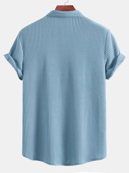 Adelmo® | Waffle Stand Collar Shirt & Drawstring Waffle Shorts