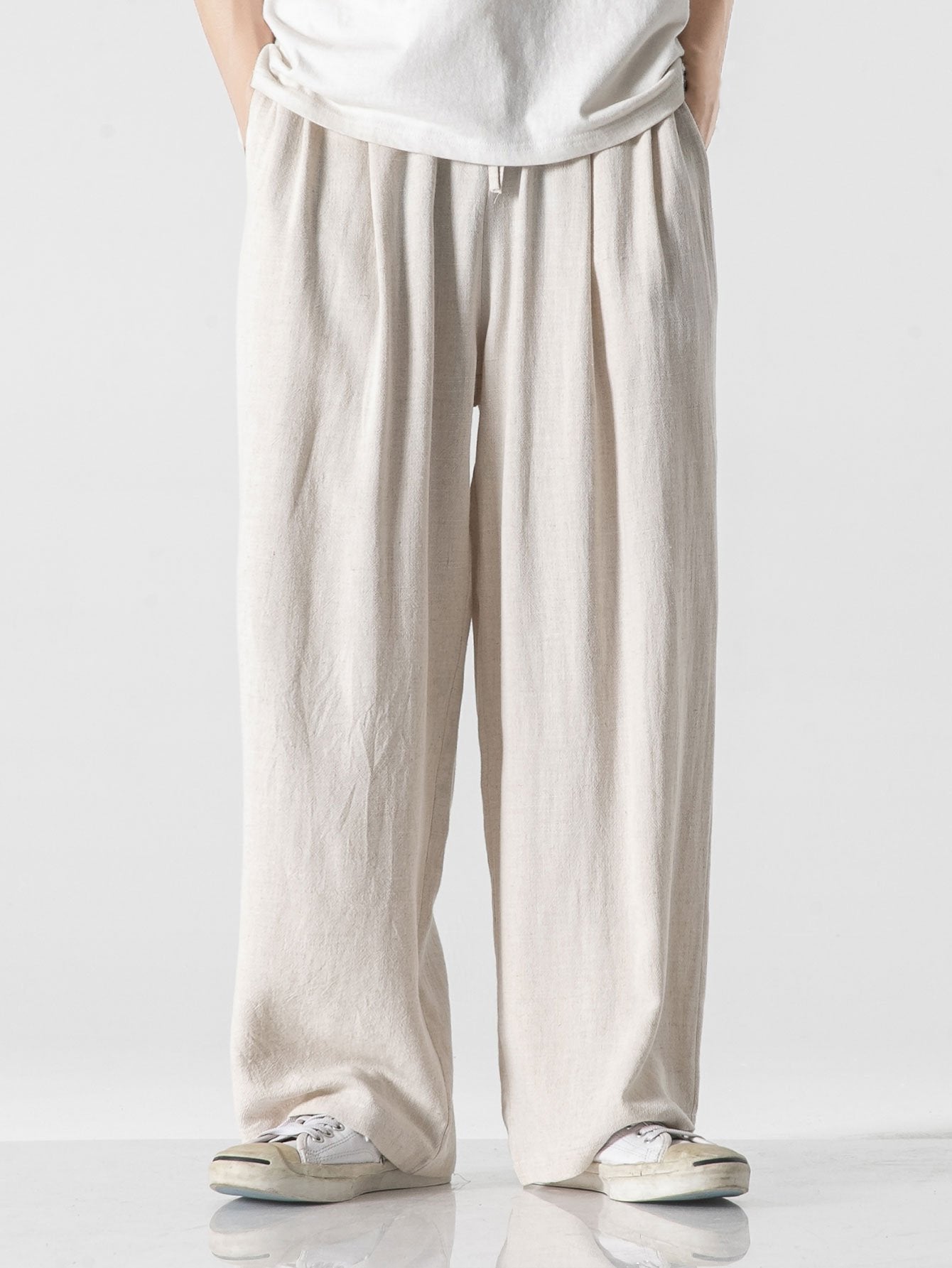 Barden® | Linen And Cotton Blend Relax Fit Wide Leg Pants