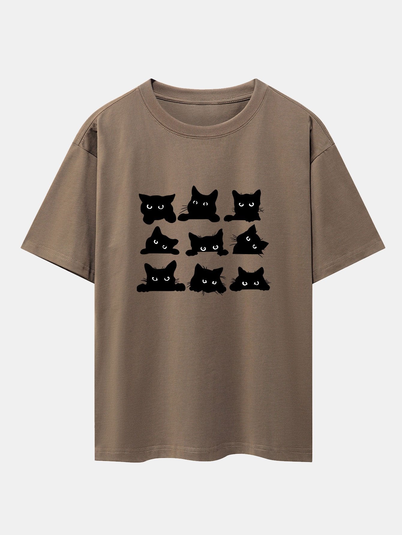 Atanasio® | Black Cat Staring Print Drop Shoulder Oversize T-Shirt