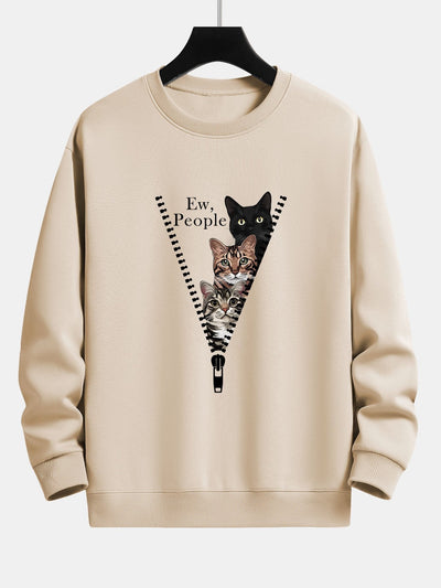 Simeón® | Zipper Cat Print Relax Fit Sweatshirt