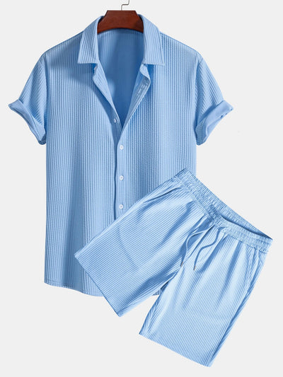 Tate® | Muscle Fit Ribbed Button Up Shirt & Shorts