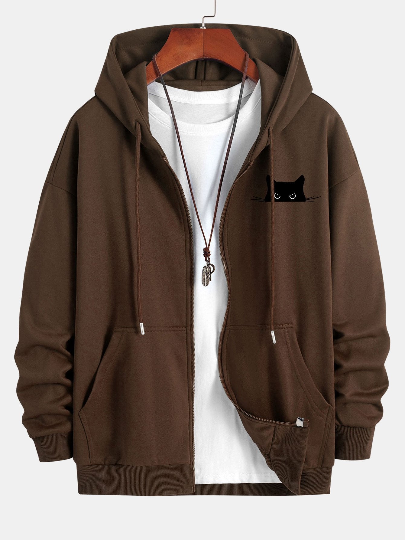 Harry | Black Cat Print Relax Fit Zip Hoodie