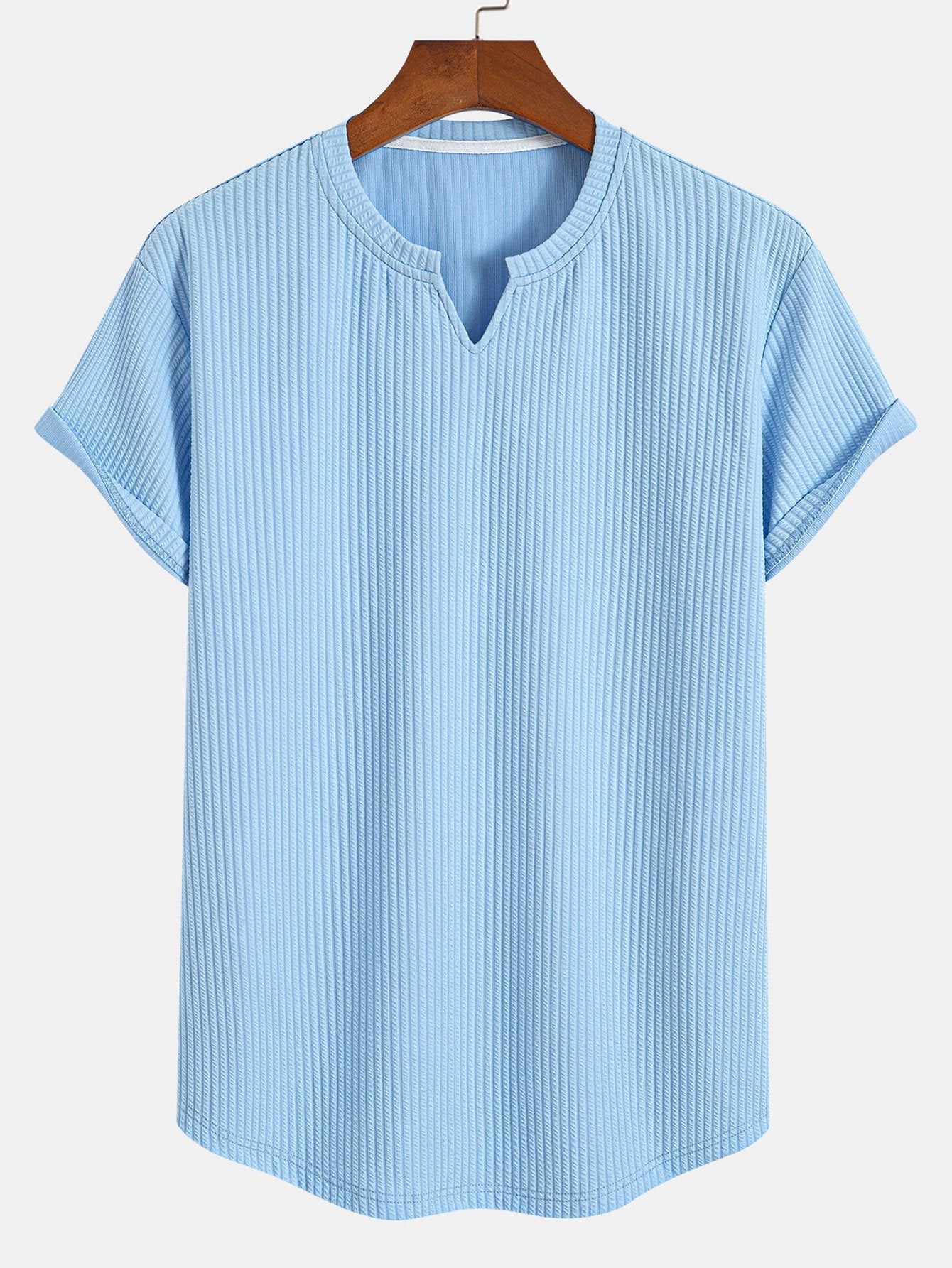 Asher® | Muscle Fit Notch Ribbed Arc Hem T-Shirt