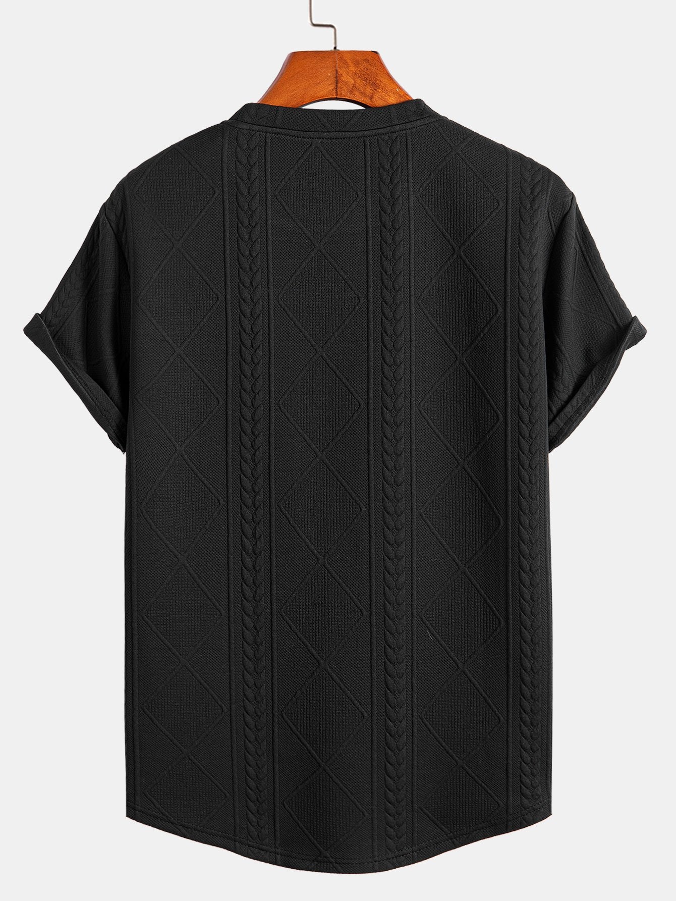 Andrés® | Short Sleeve Geometric Jacquard Arc Hem T-Shirt & Drawstring Corduroy Cargo Jogger Pants