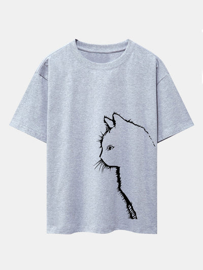 Héctor® | Cat Silhouette Print Drop Shoulder Oversize T-Shirt