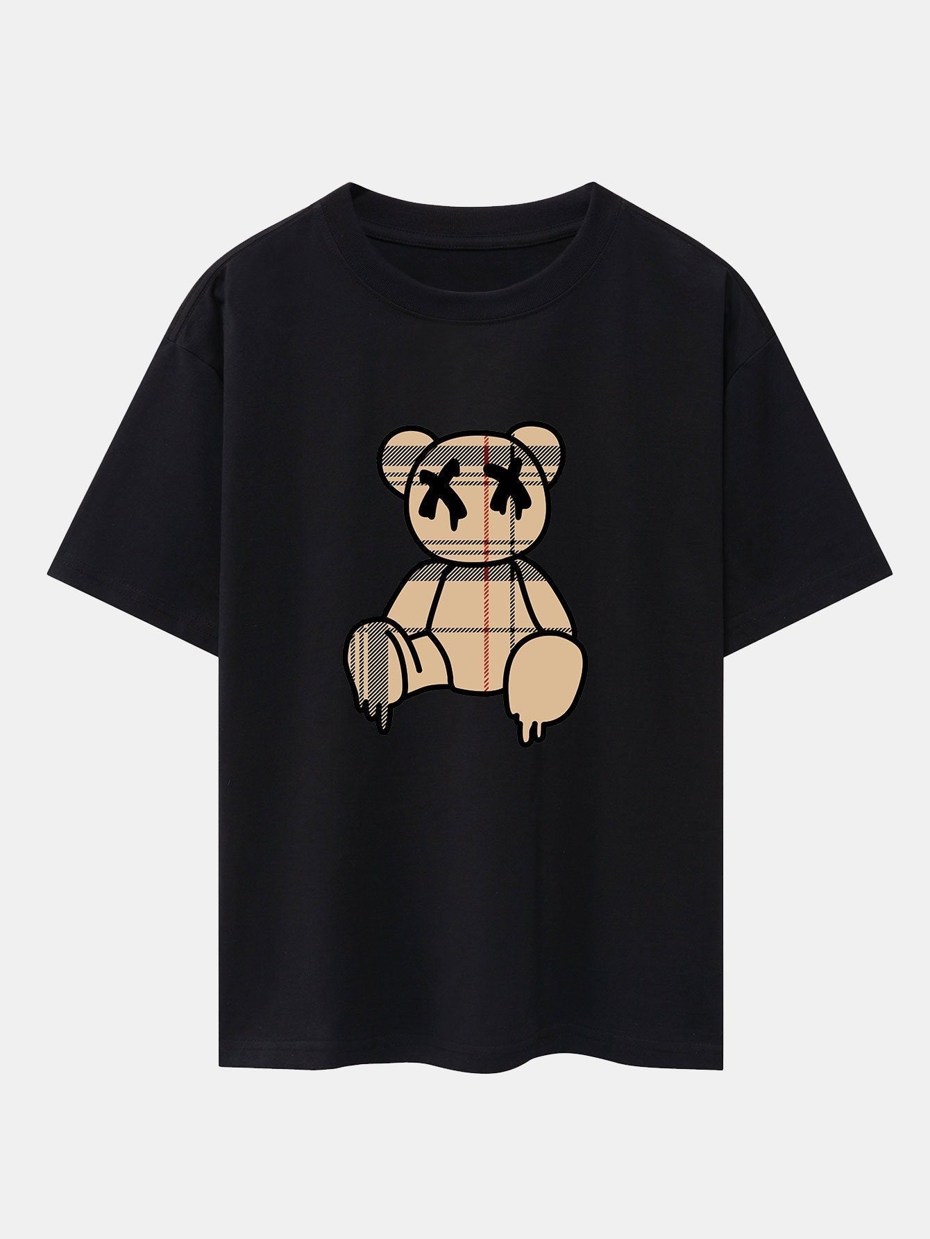 Agilbert® | Plaid Pattern Dissolving Bear Print Oversize T-Shirt & Shorts