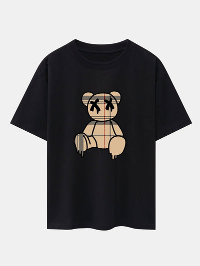 Agilbert® | Plaid Pattern Dissolving Bear Print Oversize T-Shirt & Shorts