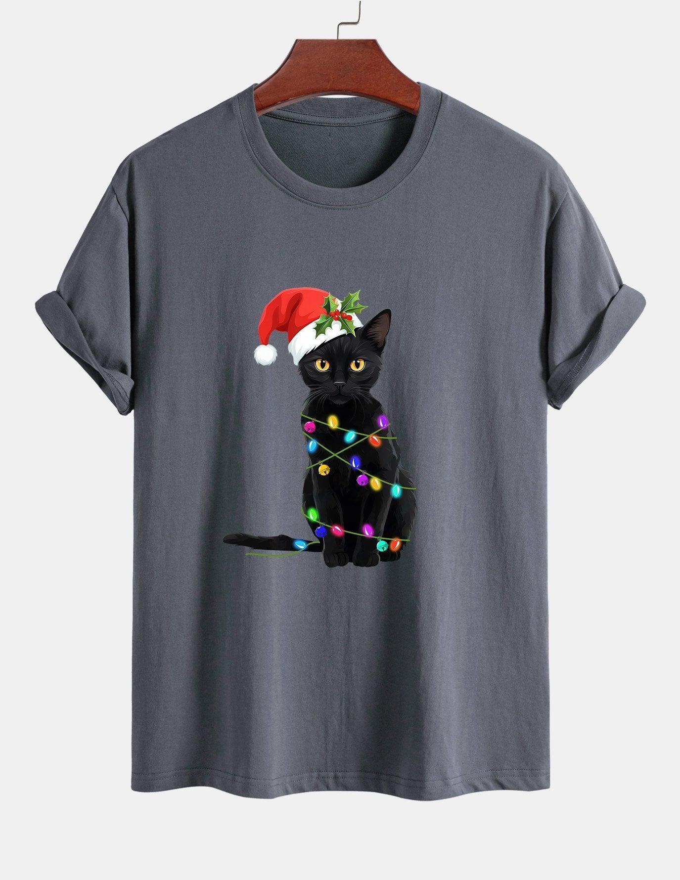 Alano® | Christmas Lights Cat Print Cotton T-Shirt