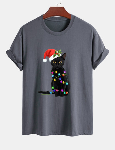 Alano® | Christmas Lights Cat Print Cotton T-Shirt