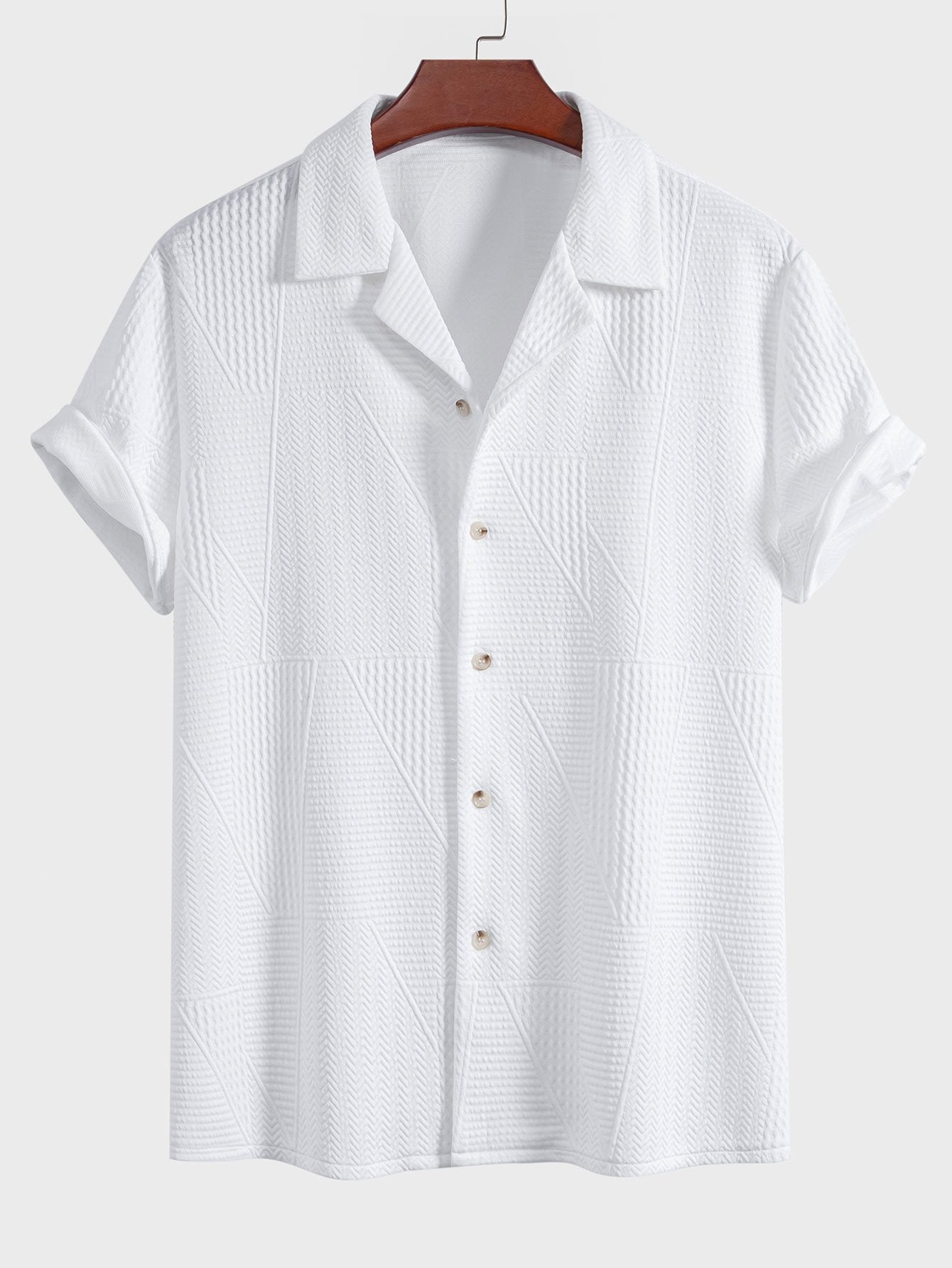 Luciano® | Short Sleeve Cuban Shirt With Geometric Texture
