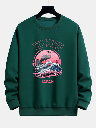 Leonard® | Tokyo Wave Crane Bird Print Relax Fit Sweatshirt