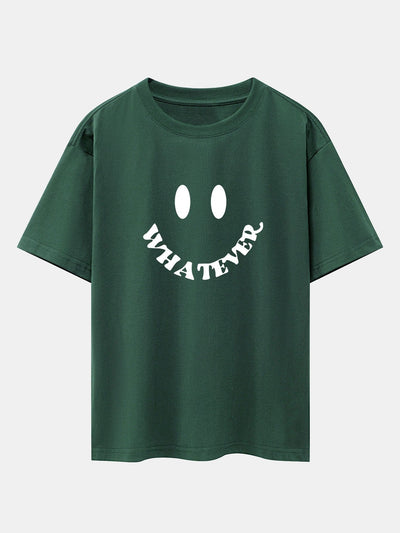 Andrés® | Smiley Face Slogan Print Drop Shoulder Oversize T-Shirt